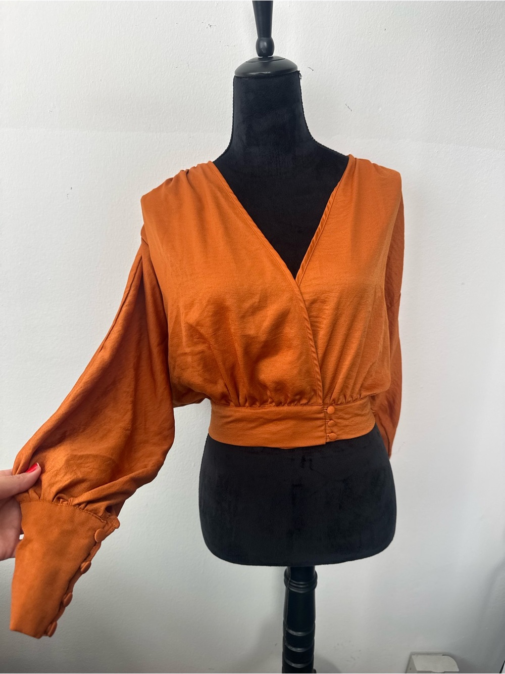 Fashion Nova Rust Orange Wrap Button Blouse